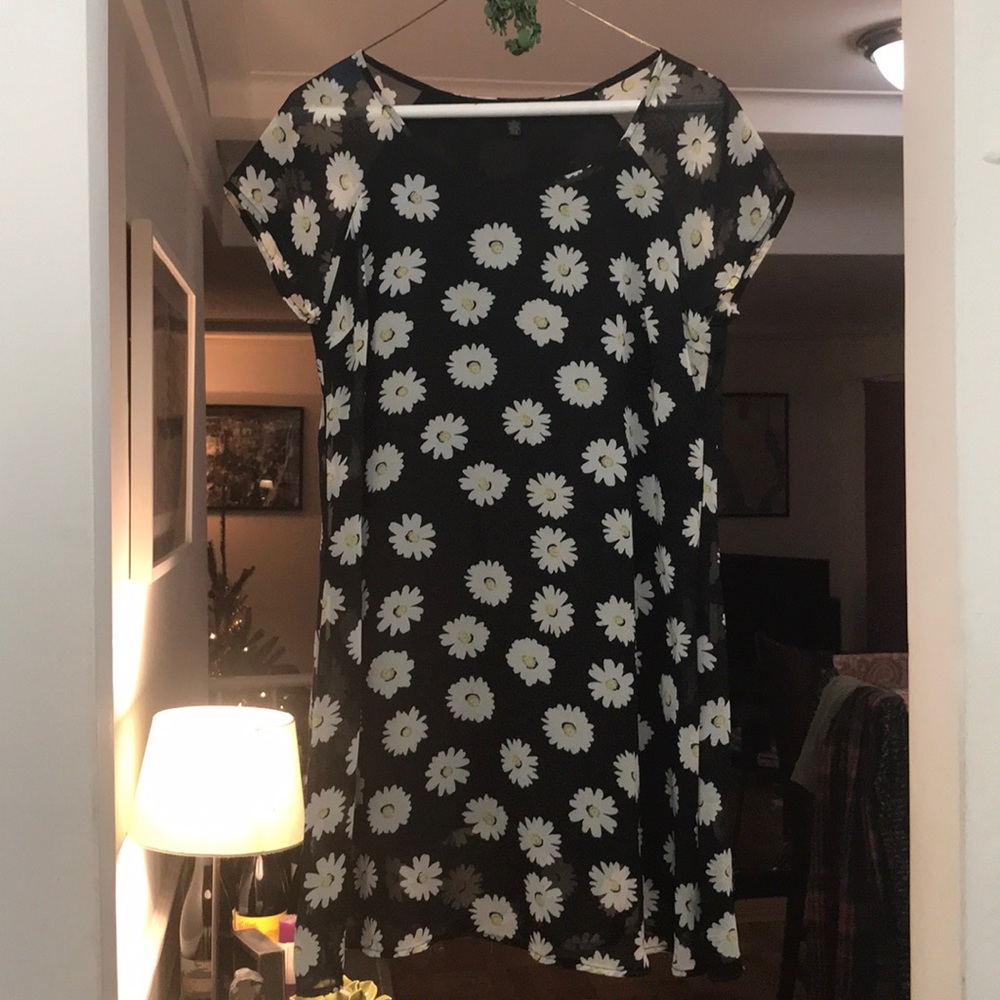 Flower Black Dress - Chiffon